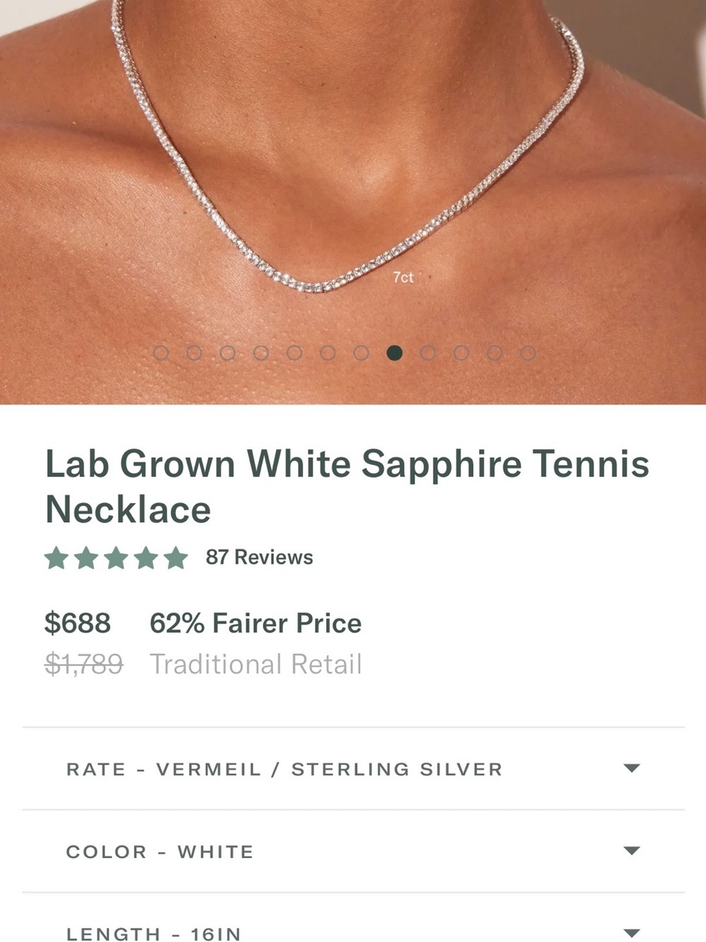 Aurate 16” Lab Grown White Sapphire Tennis Necklace - Sterling Silver